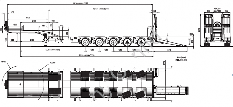 Раздвижной низкорамный трал K&auml;ssbohrer LB5E аппарели 10&deg; ССУ=1350